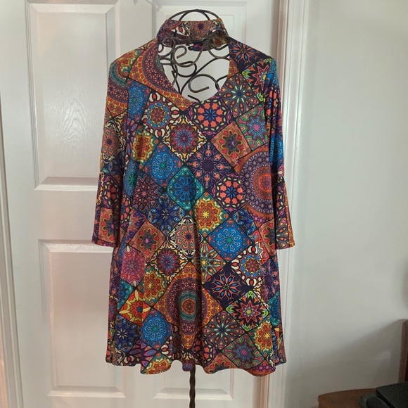 Judith March Anthropologie Retro Patchwork Boho Hippie Mini Dress Size Small - Picture 1 of 10